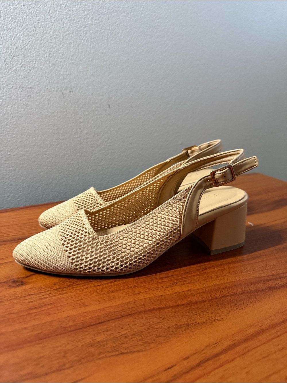 Tahari Beige Slingback Knit Block Heels